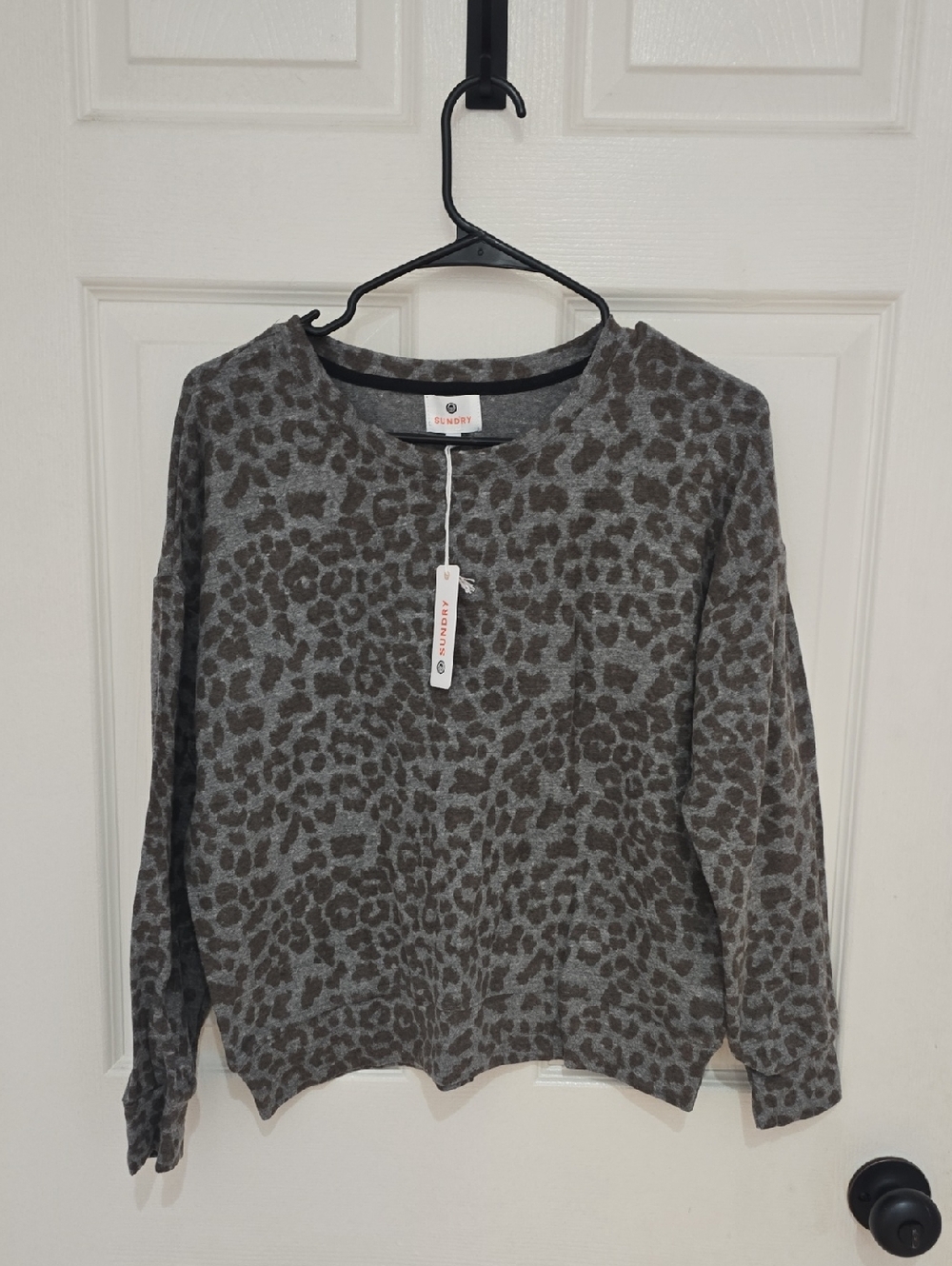 Sundry Gray and Dark Gray Leopard Print Pullover